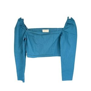 Urban Outfitters Long Sleeve Top‎ Small Blue Square Neck Puff Sleeve Crop